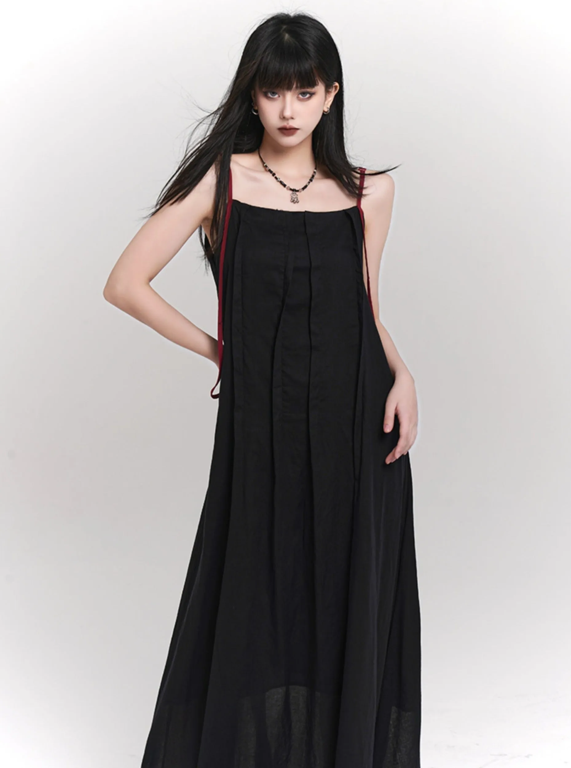 Strap Pleated Maxi Dress