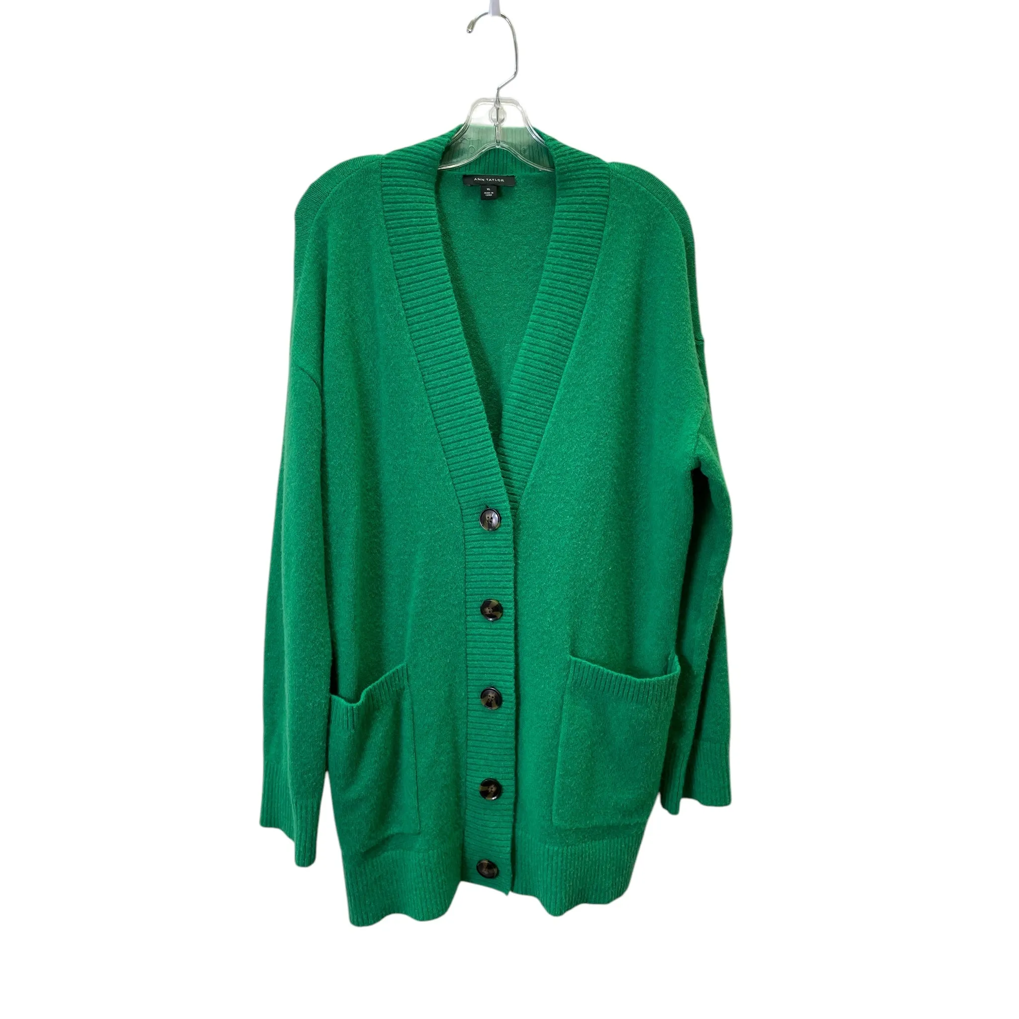 Sweater Cardigan By Ann Taylor In Green, Size:Xl