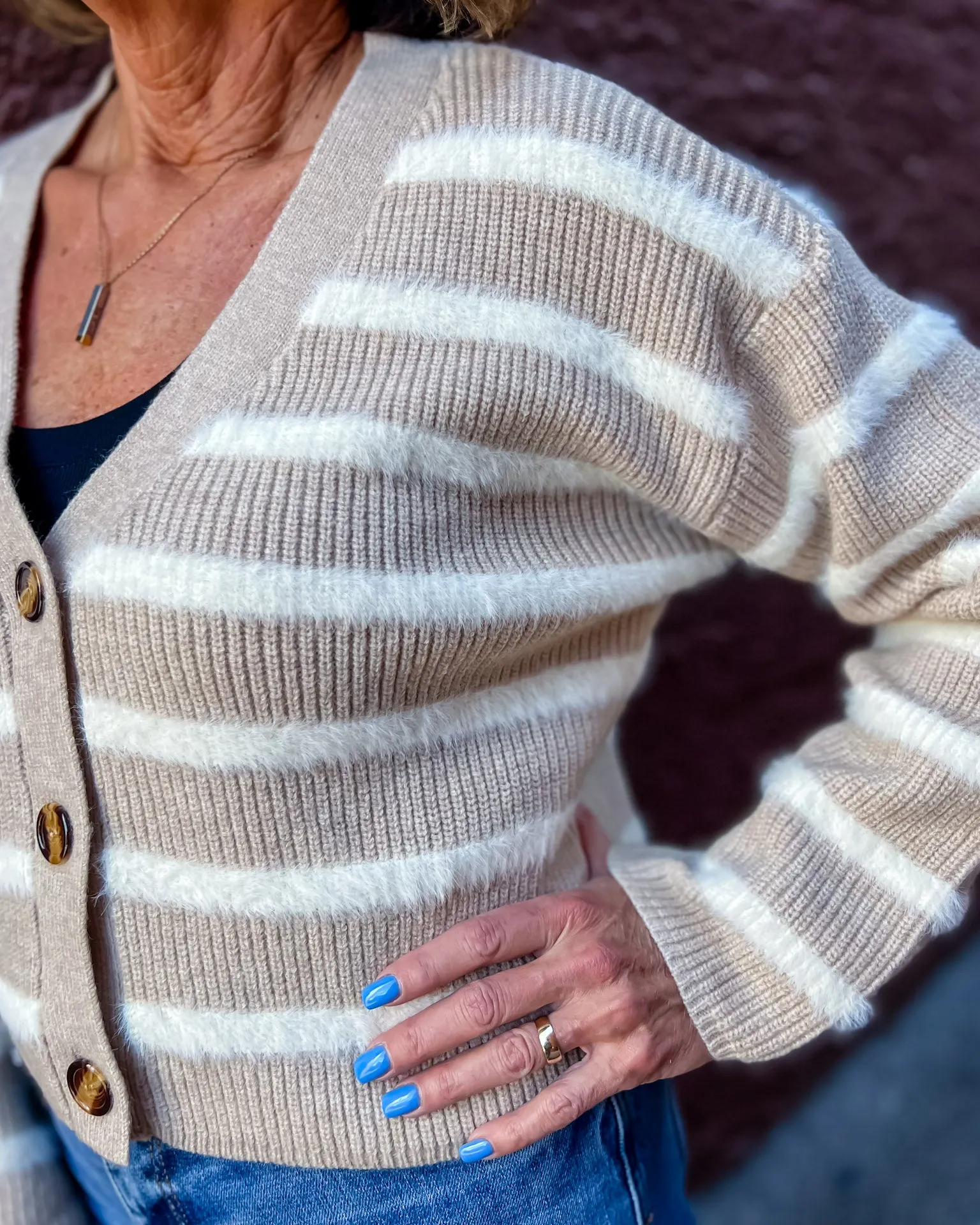 Taupe/Ivory Striped Cardigan