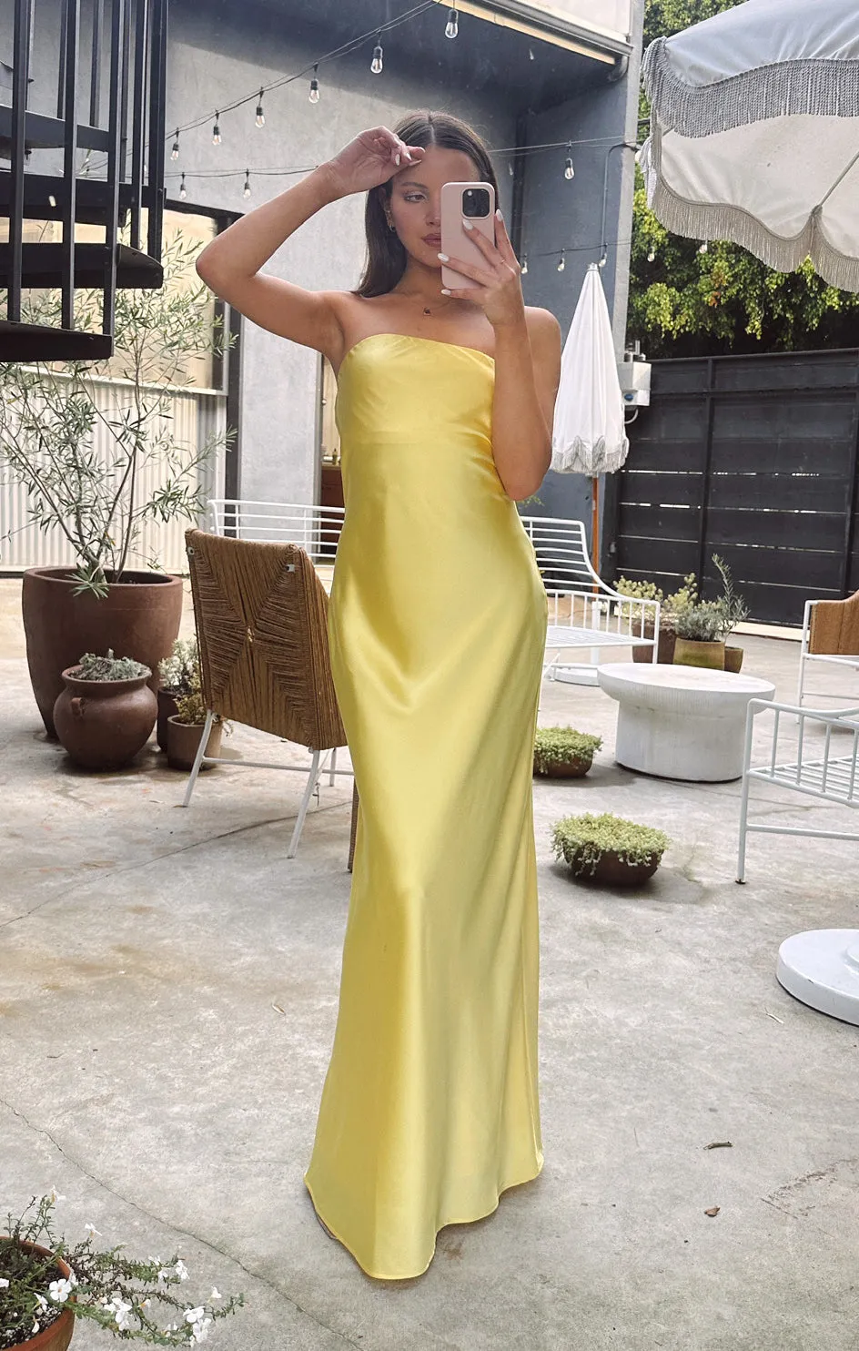 Taylor Tube Dress ~ Yellow Luxe Satin