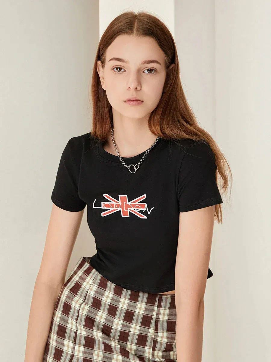 Tees Crop Tops Short Sleeve Round Neck Y2K Letter Print Baby T-shirt