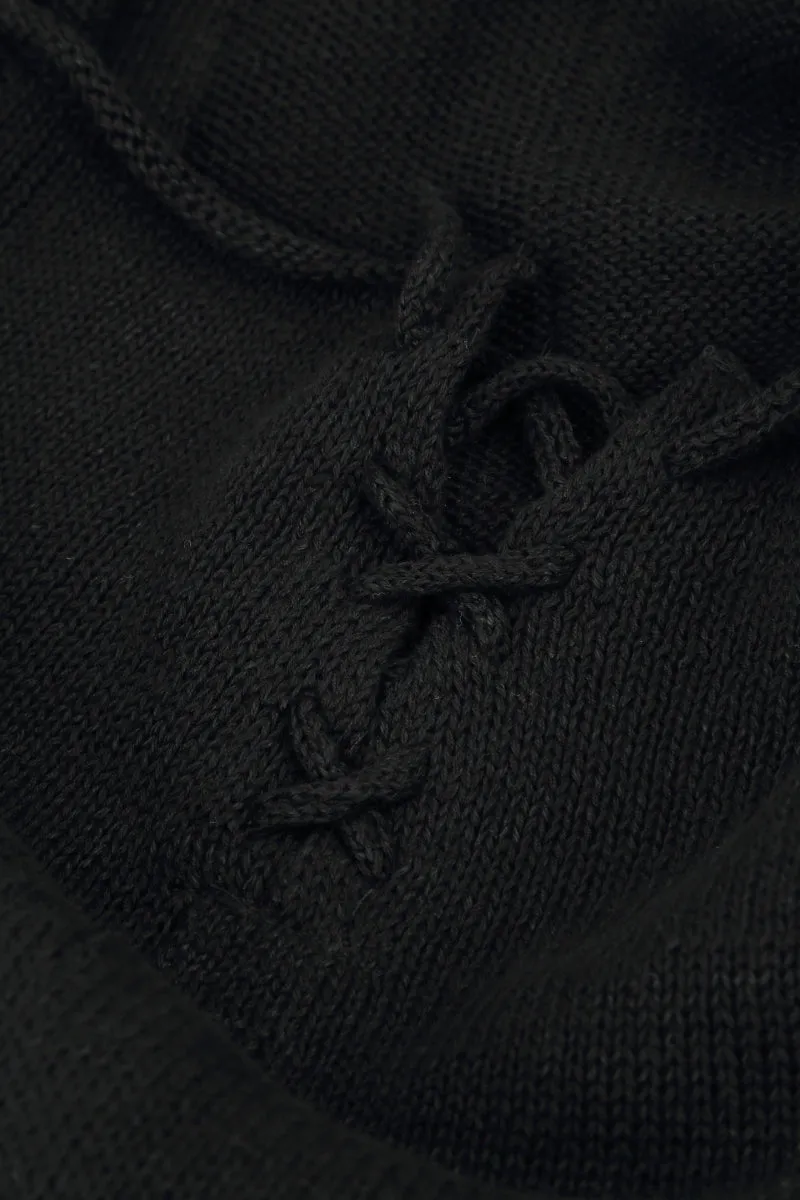 Tie Up Detail Black Linen Cardigan