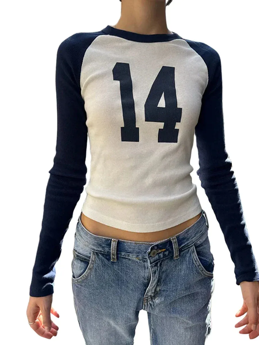 Tight Crop Tops Long Sleeve Crew Neck Slim Fit Basic Y2K T-shirt