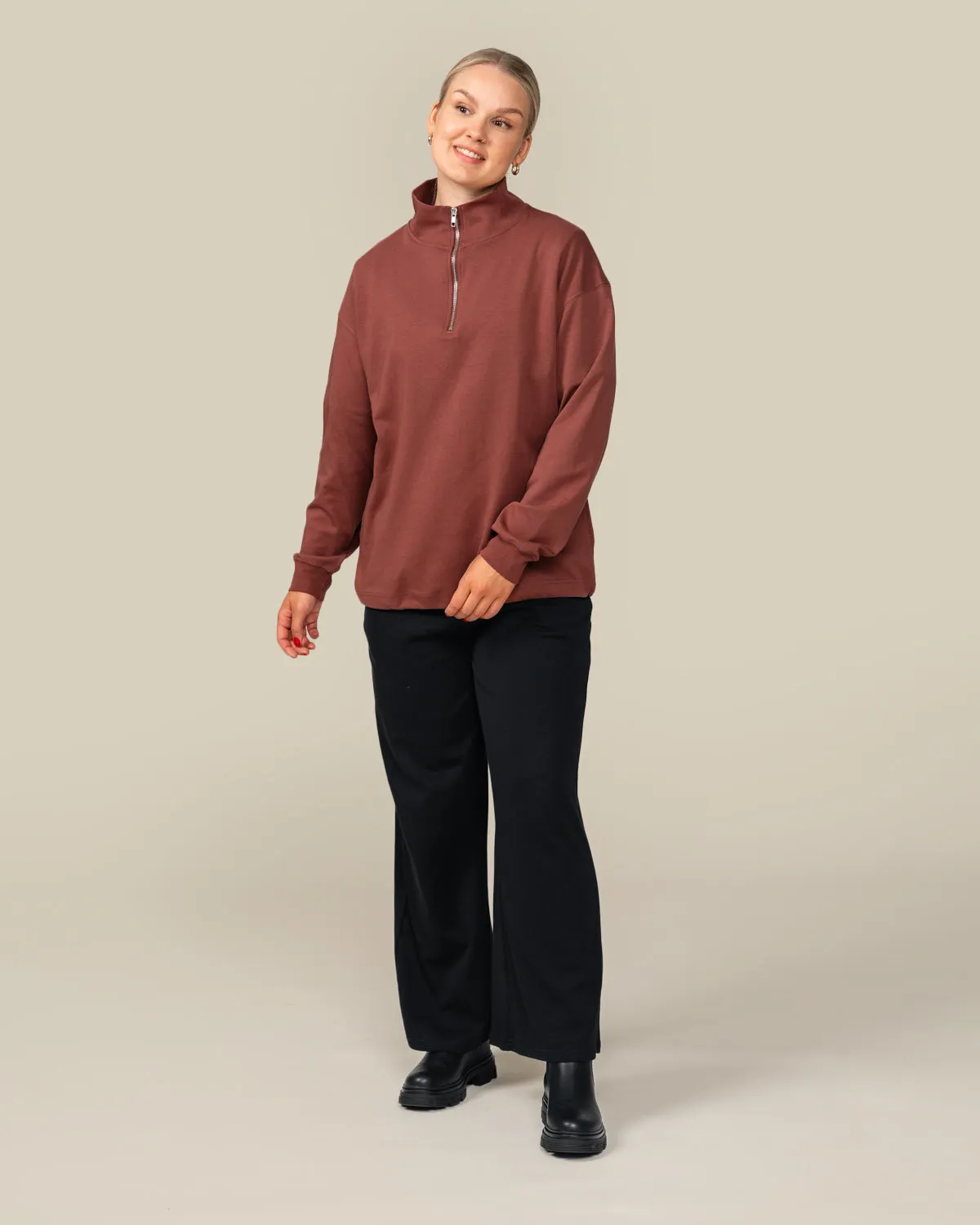 Toive Half-Zip Sweater Reddish-Brown