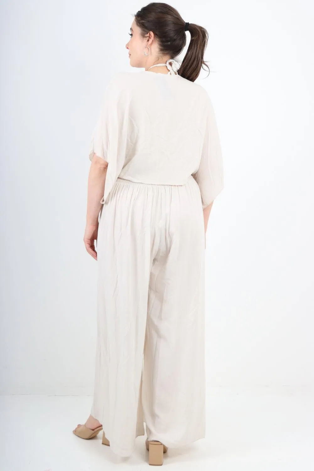 Two Piece Bardot Jumpsuit and Tie Waist Shrug