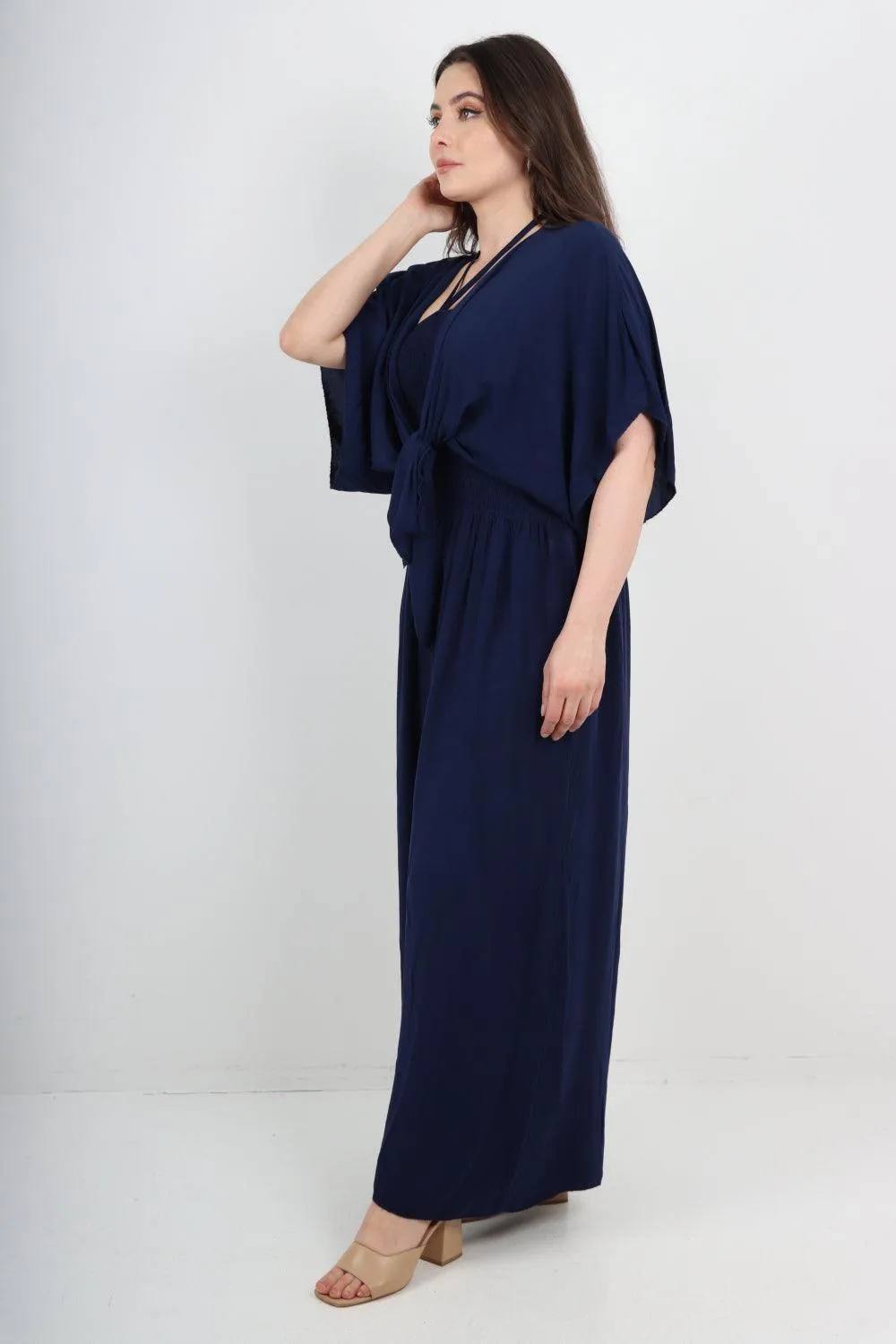 Two Piece Bardot Jumpsuit and Tie Waist Shrug