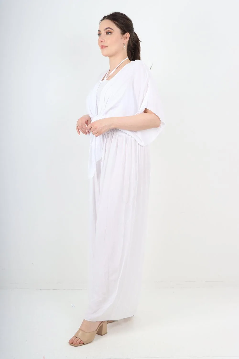 Two Piece Bardot Jumpsuit and Tie Waist Shrug