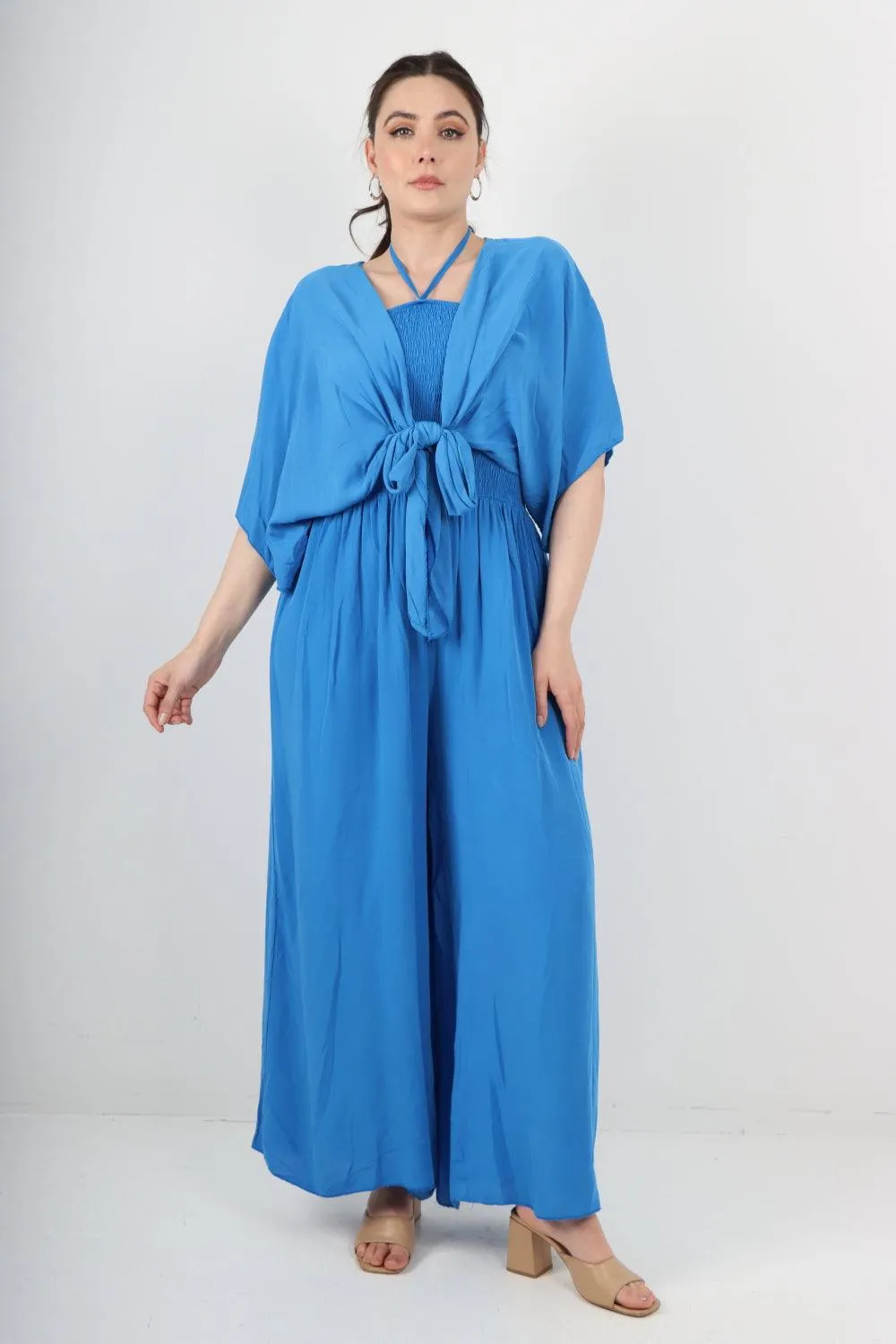 Two Piece Bardot Jumpsuit and Tie Waist Shrug