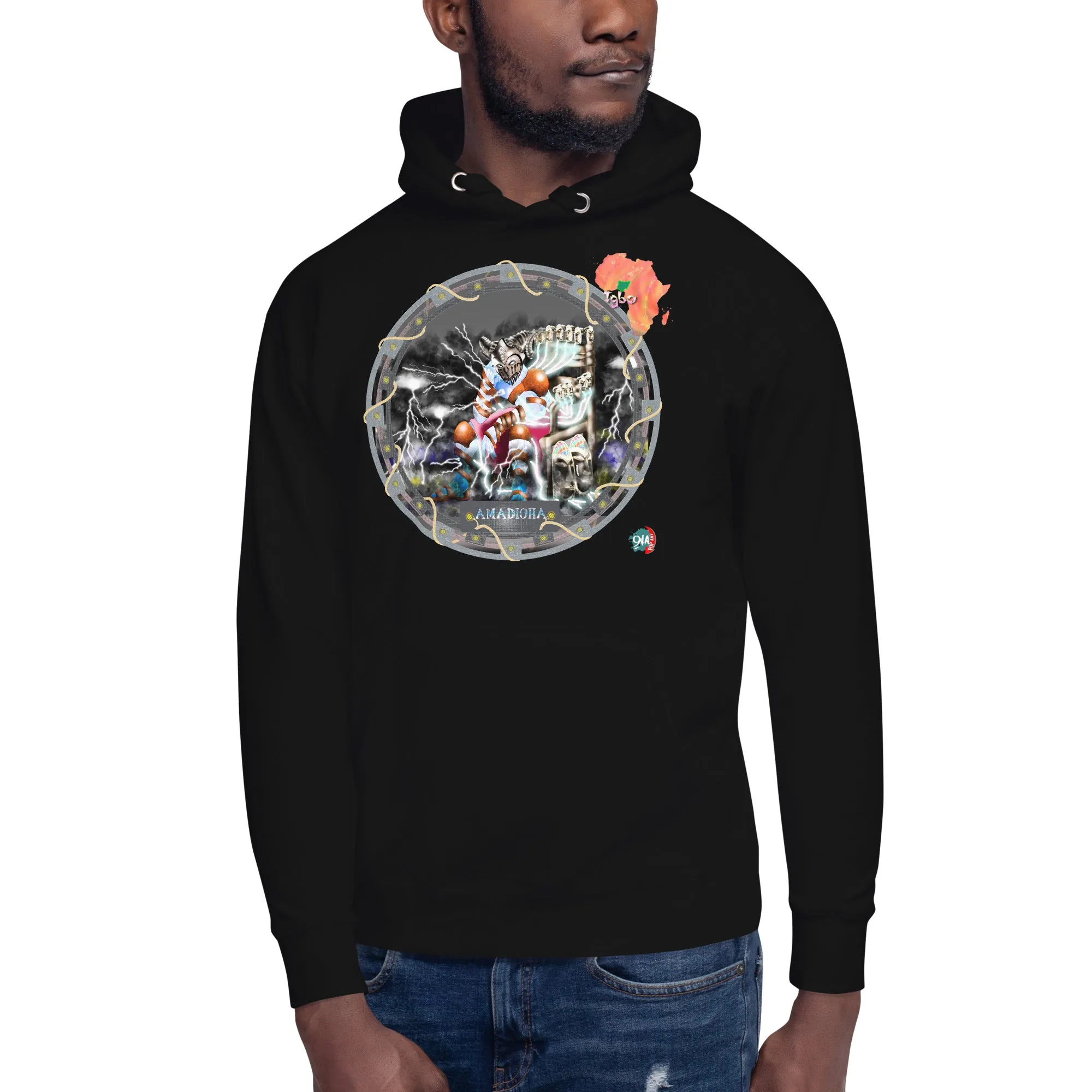 Unisex graphic Hoodie Afrikkan Pantheon (African Gods) Amadioha (framed)