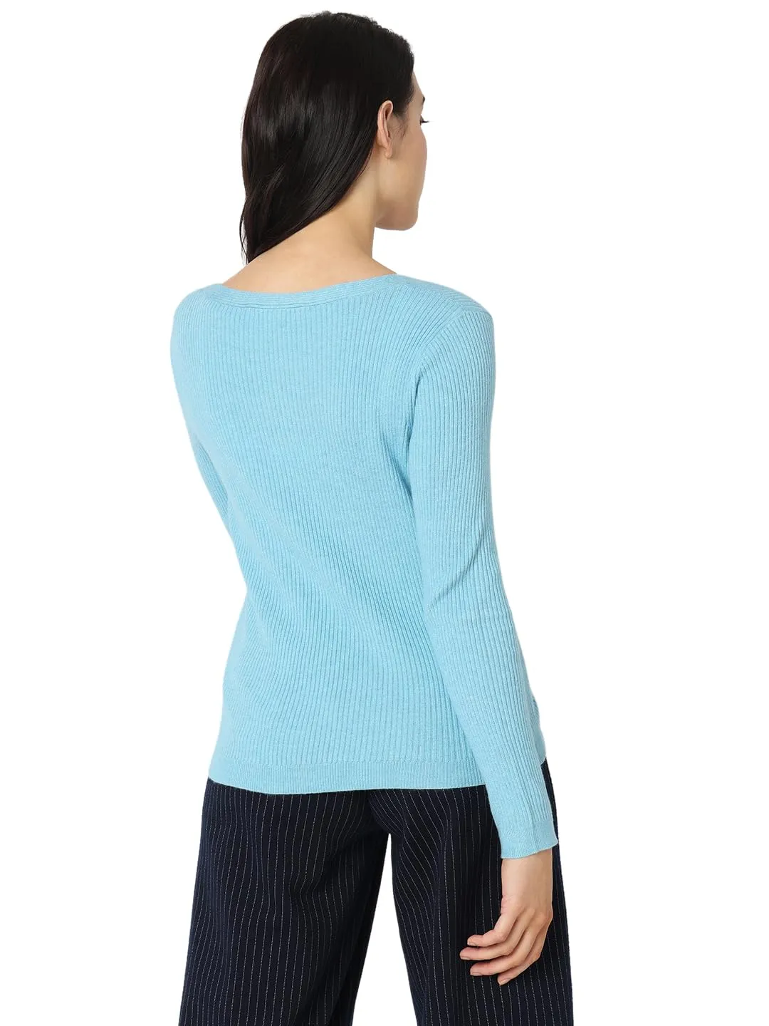 VERO MODA Women's Viscose Casual Pullover Sweater (Powder Blue)