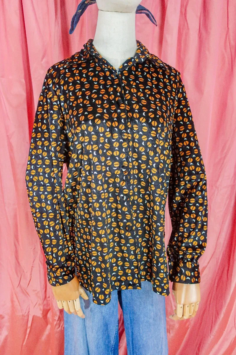 Vintage Shirt - Retro Rust & Midnight Velvet - Free Size M/L