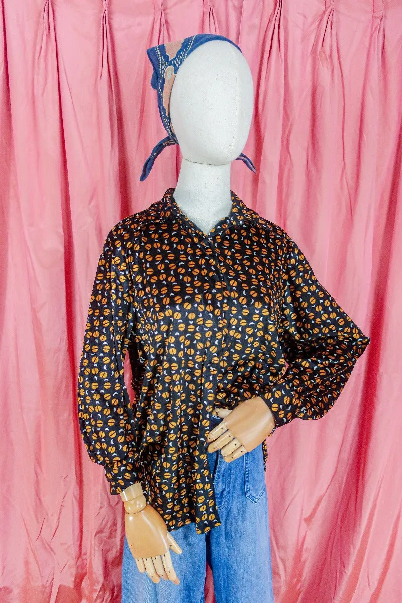 Vintage Shirt - Retro Rust & Midnight Velvet - Free Size M/L