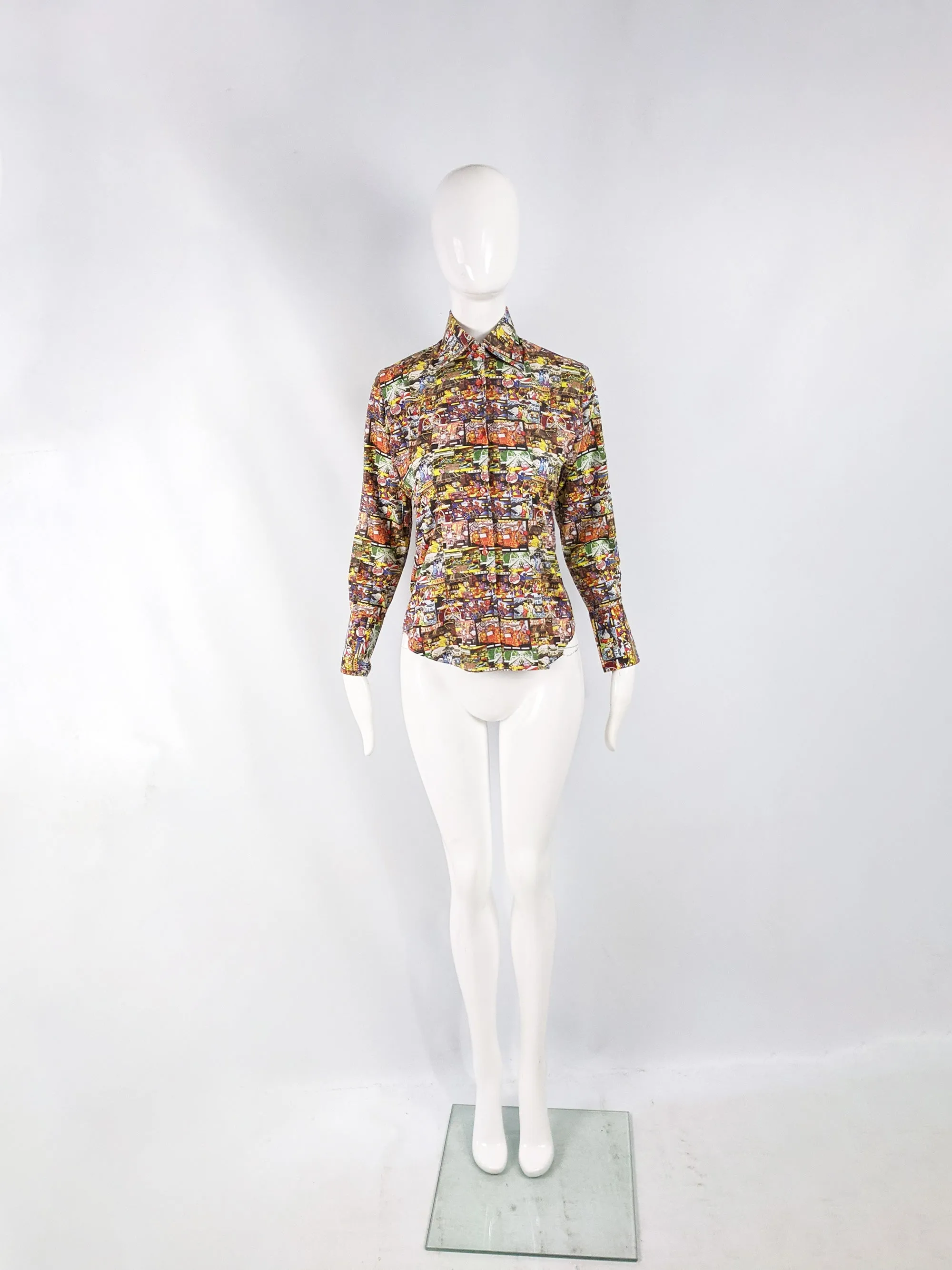 Vintage y2k All Over Print 70s Style Womens Shirt