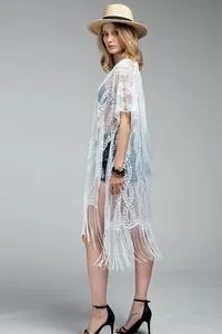 White leaf vine lace kimono