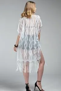 White leaf vine lace kimono