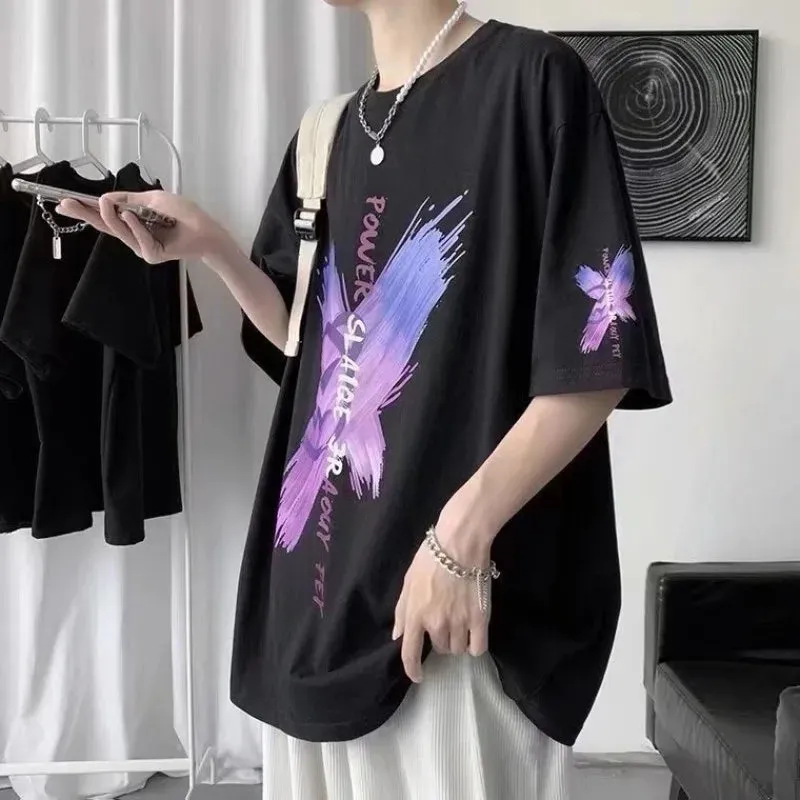 Wiaofellas  -  Men's Oversized T-shirts Loose Summer Y2k Tops Clothes Pure Cotton Streetwear Harajuku Short Sleeve Tee T Shirt Surprise Price