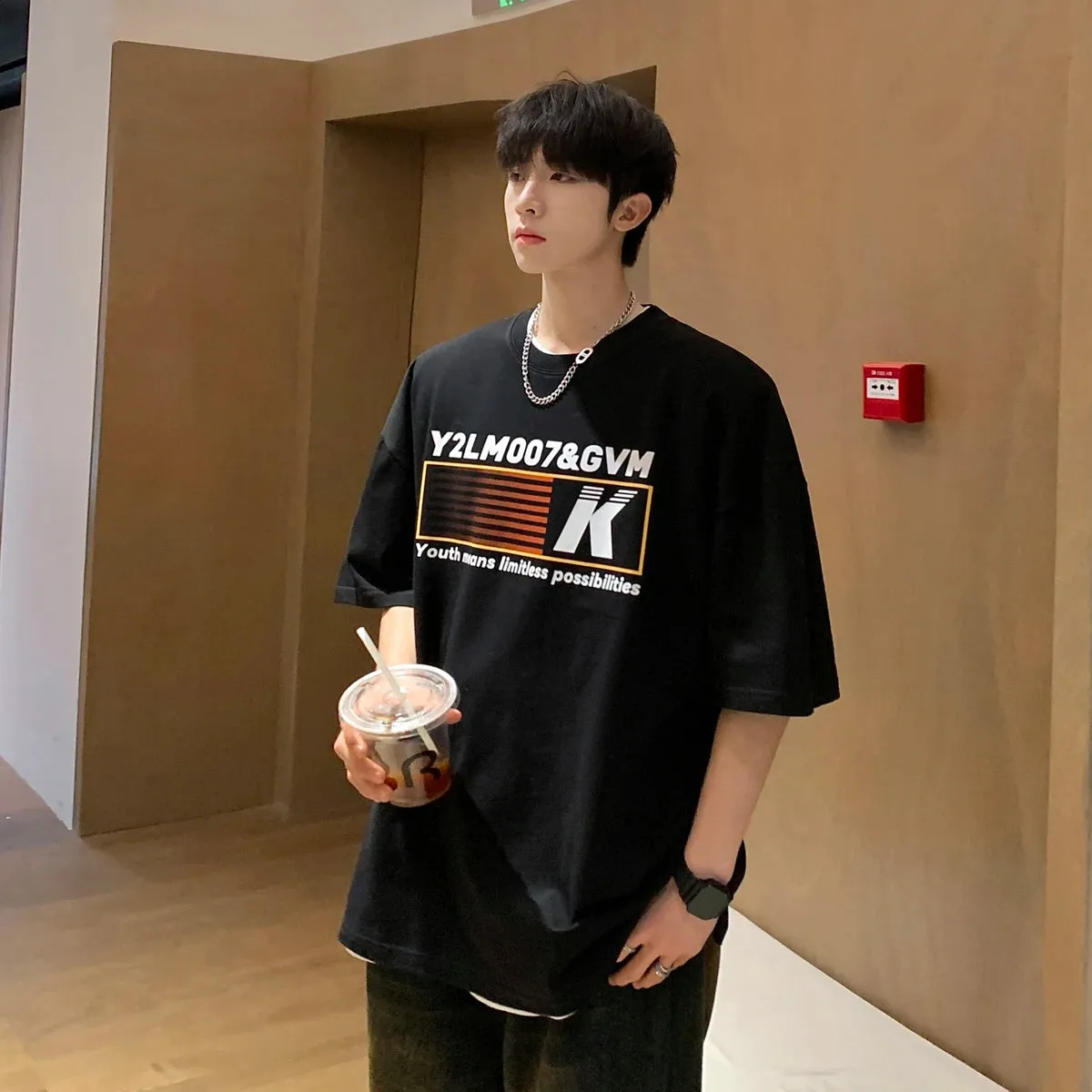 Wiaofellas  -  Y2k Mens Cotton Loose T-shirts Korean Oversized T Shirt 5XL Casual Summer Fashion Letter Print Tee Shirts for Men Clothing