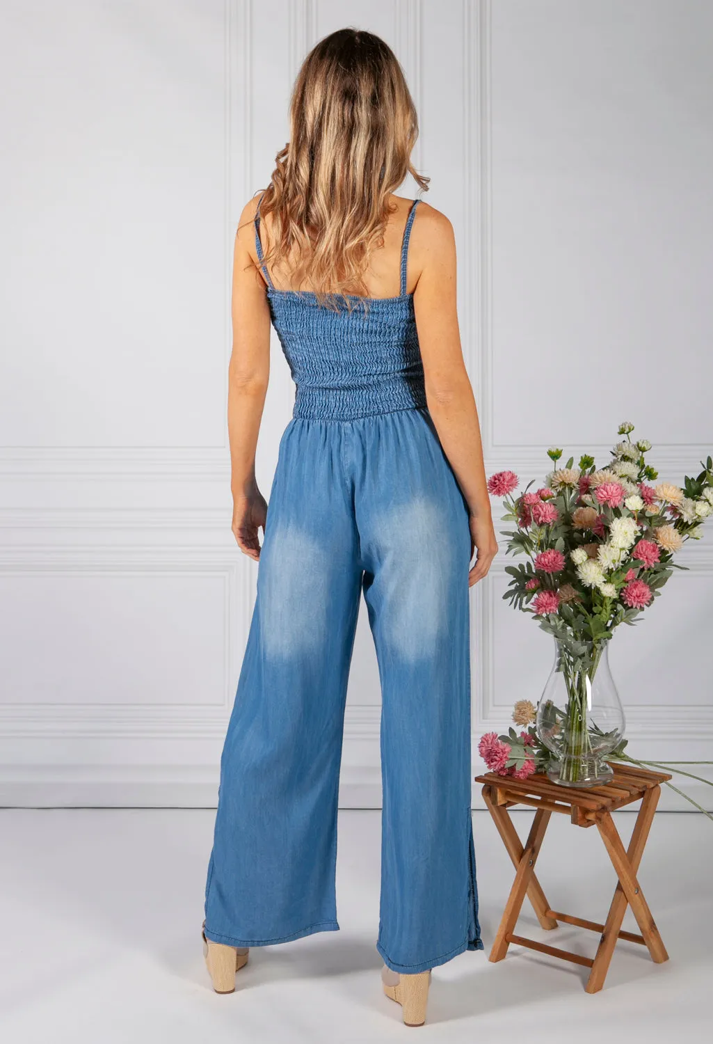 Wide Leg Denim Jump Suit