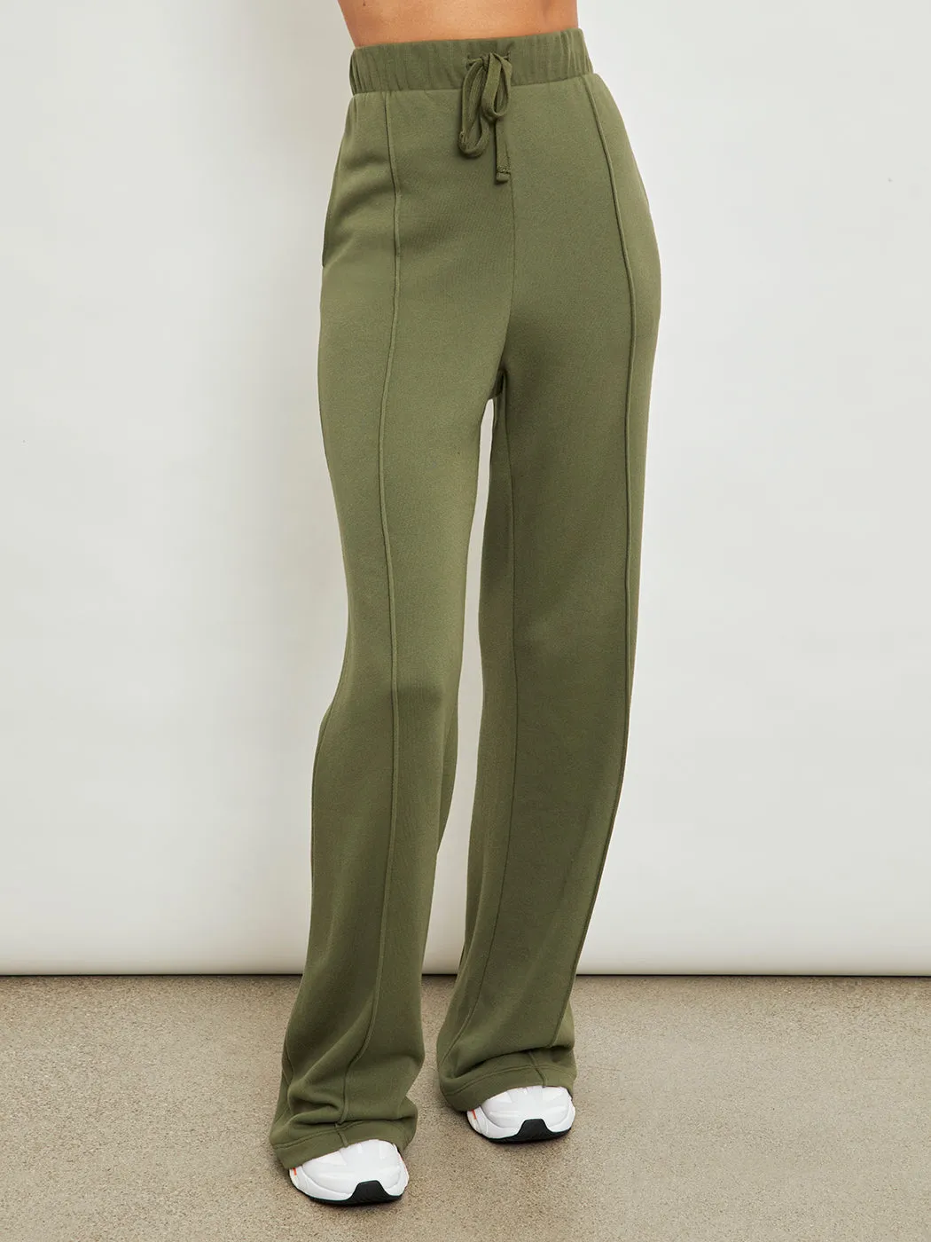 Wide Leg Pintuck Sweatpant in French Terry - Ivy Green