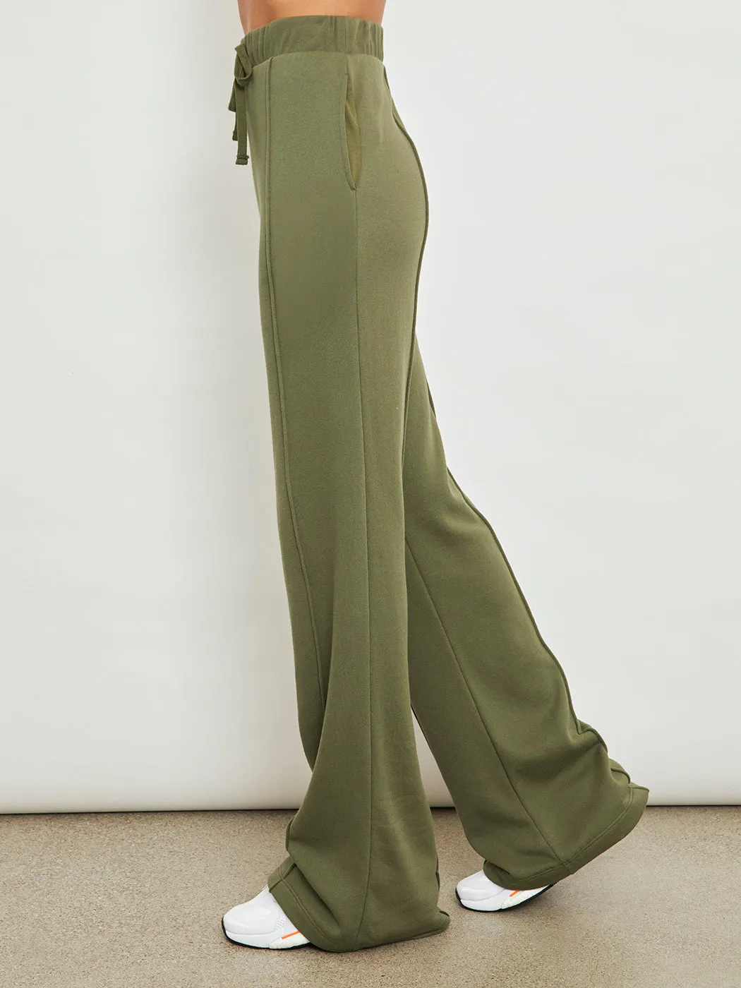 Wide Leg Pintuck Sweatpant in French Terry - Ivy Green