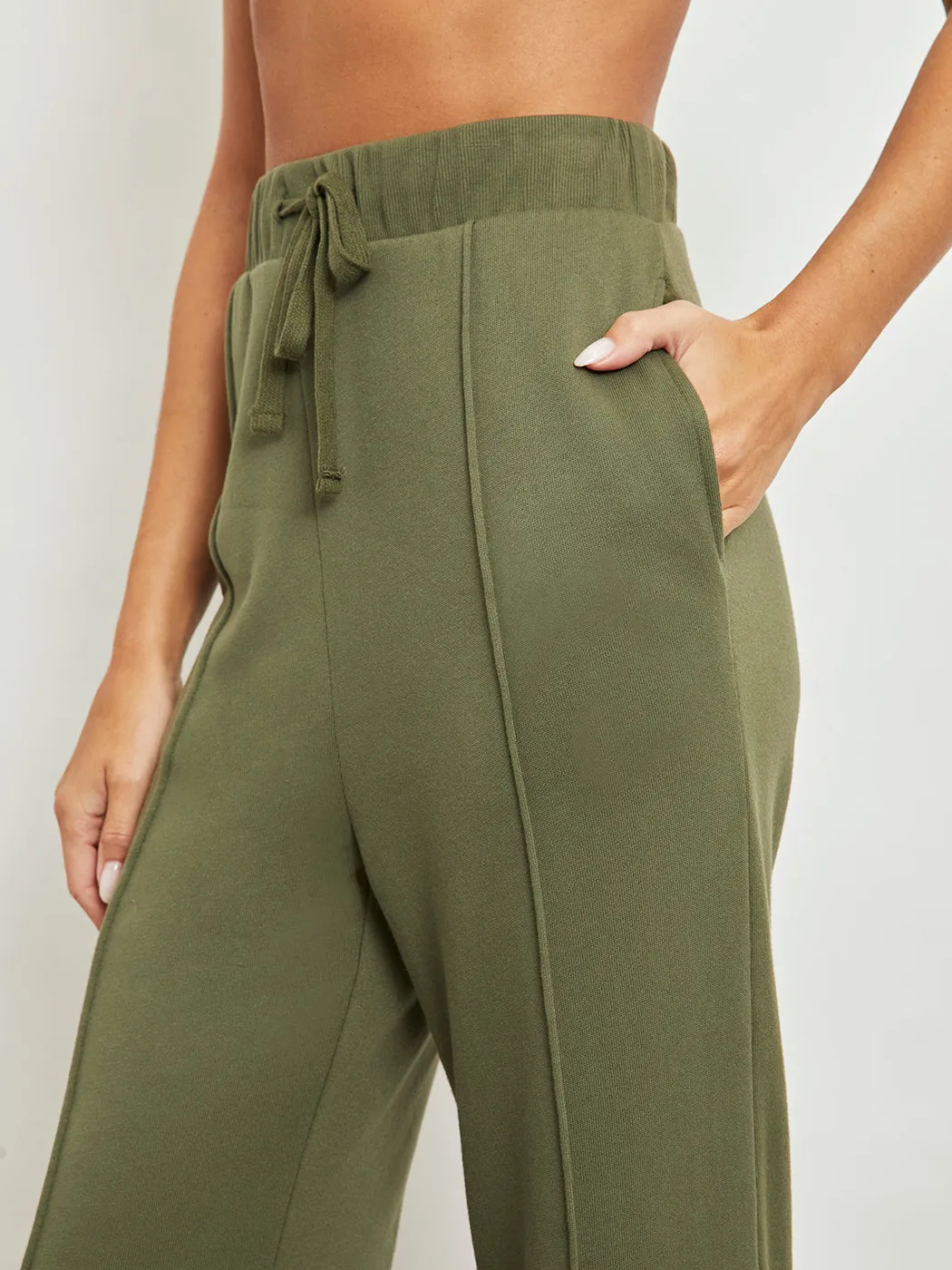 Wide Leg Pintuck Sweatpant in French Terry - Ivy Green