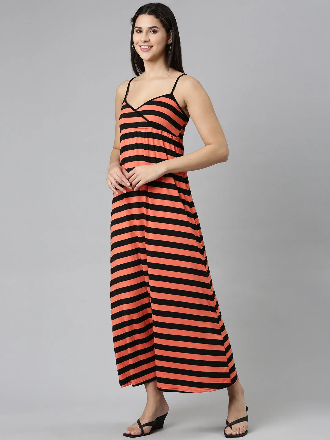 Women Black Striped Maxi Dress