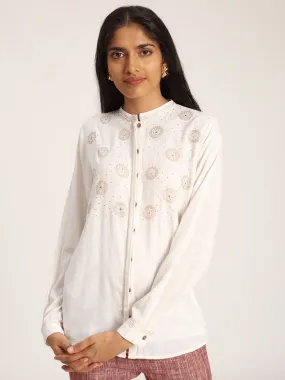 Women White Mukaish Work Shirt