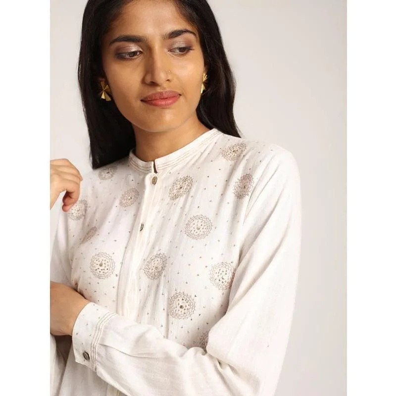 Women White Mukaish Work Shirt