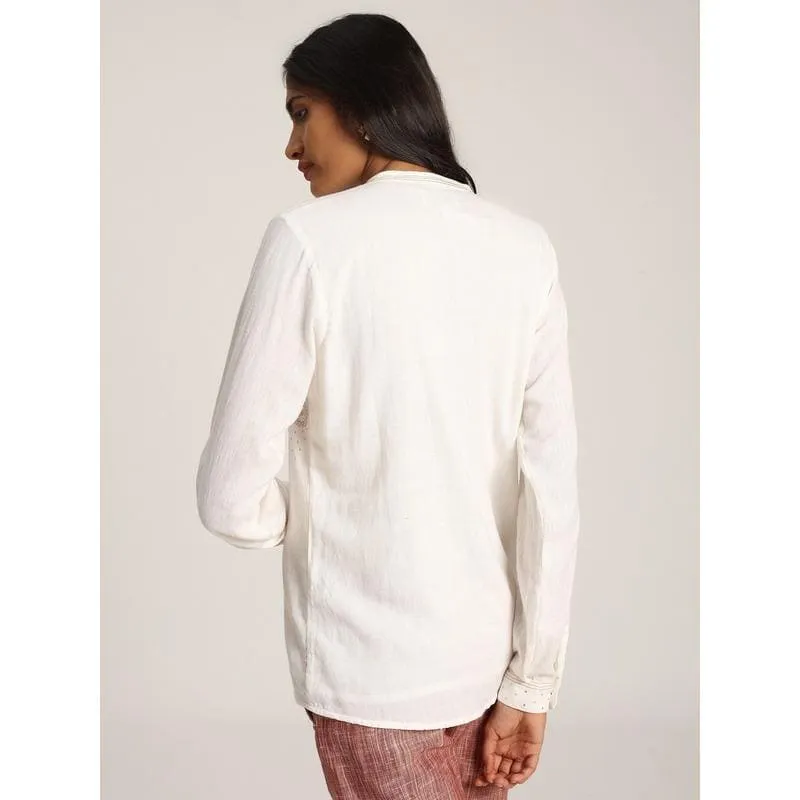 Women White Mukaish Work Shirt