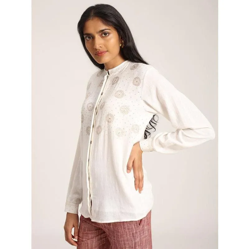 Women White Mukaish Work Shirt