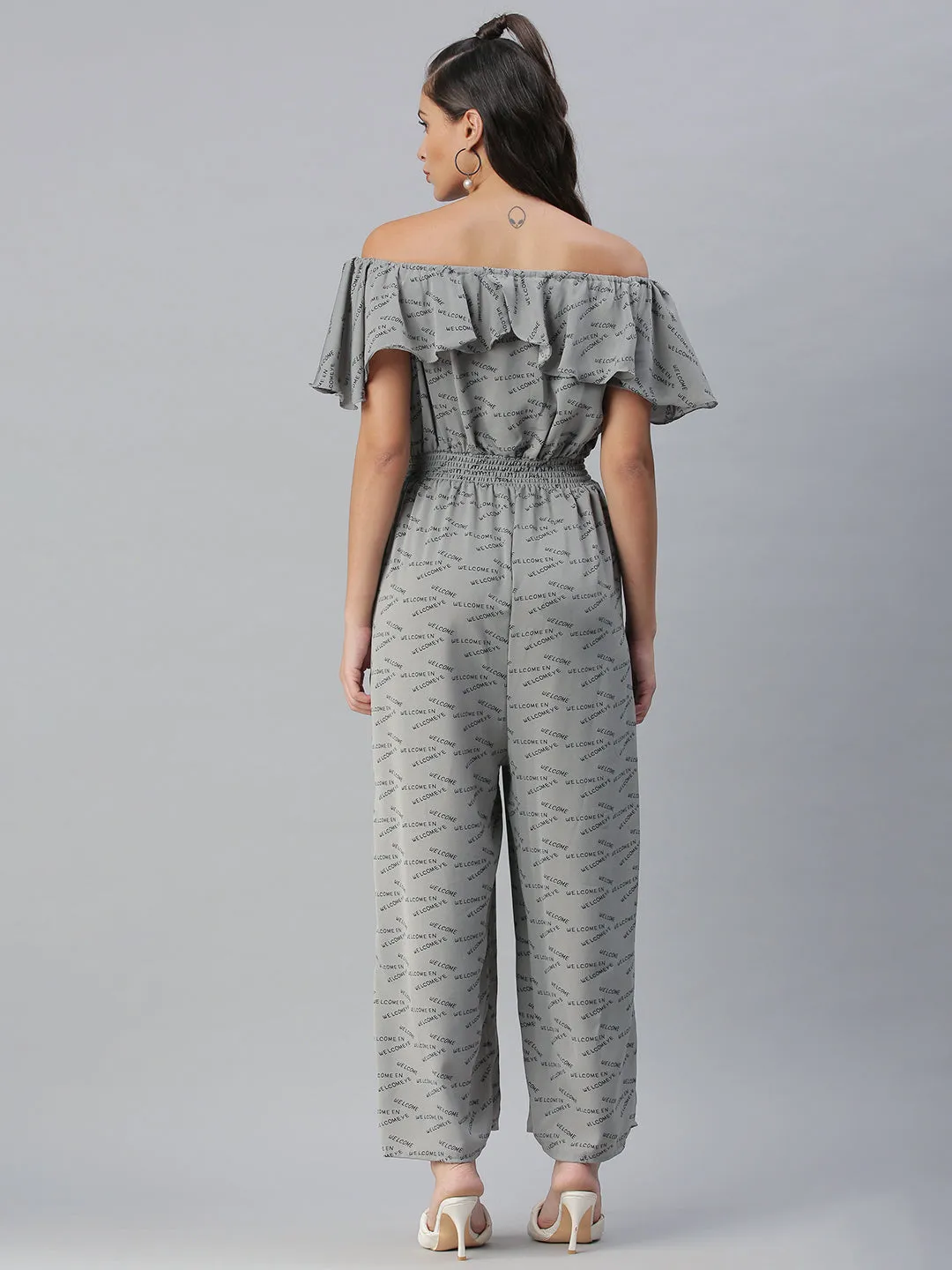 Women's Grey Printed Jumpsuit