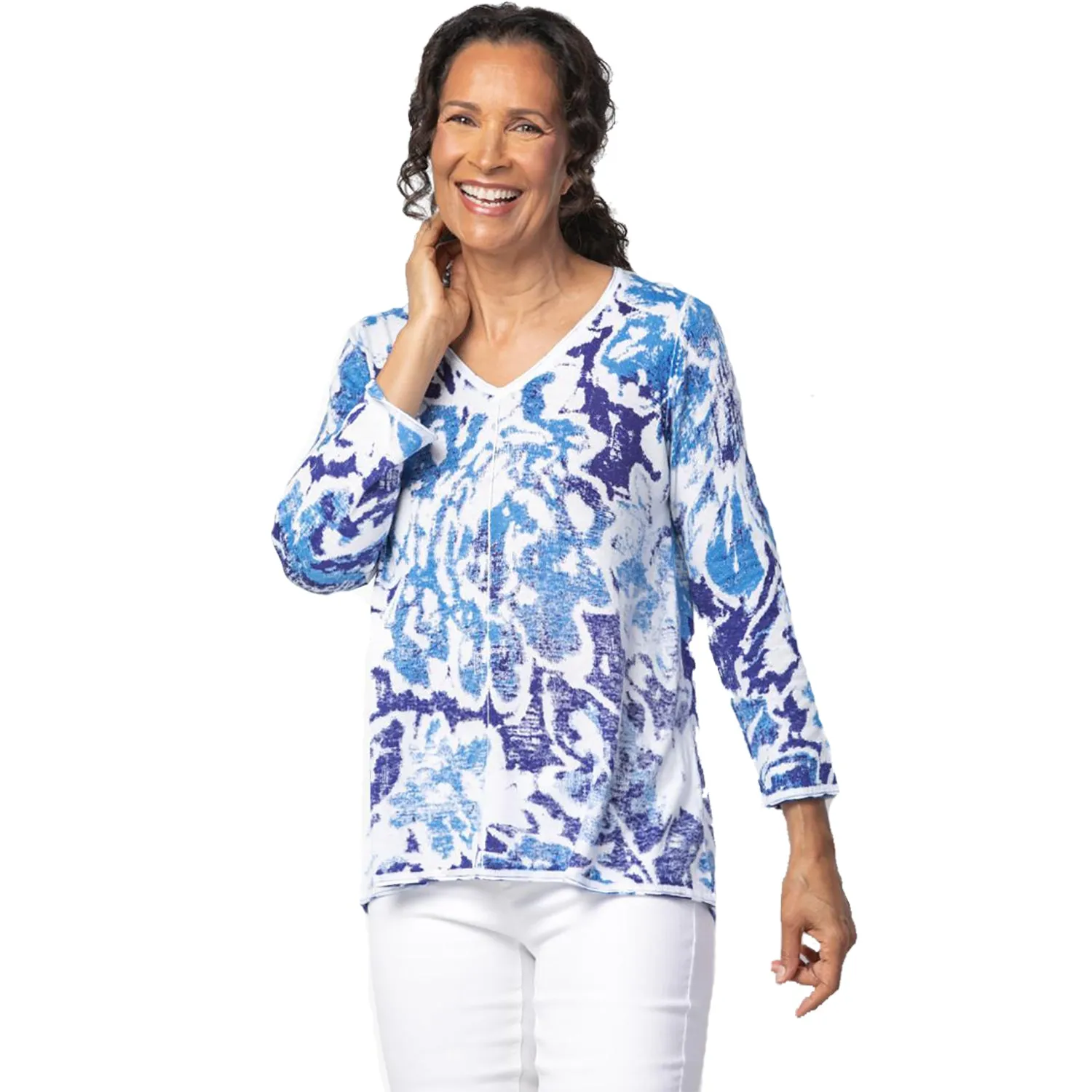 Women's Habitat V-Neck Elliptical Pullover Royal Floral