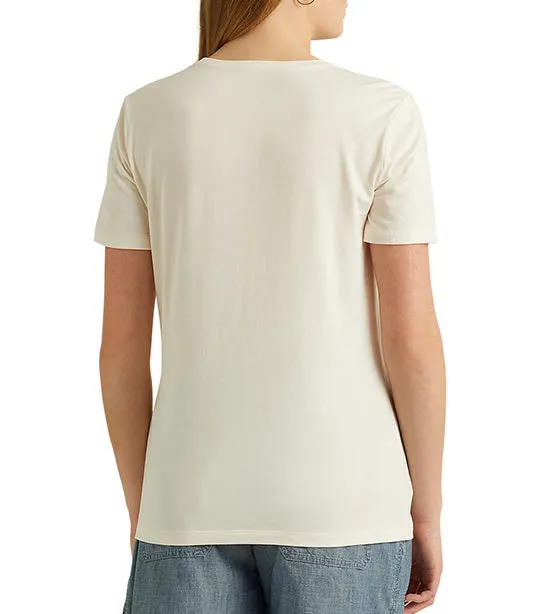 Women's Sequined Logo Jersey Tee Mascarpone Cream