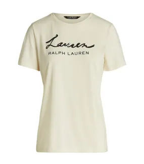 Women's Sequined Logo Jersey Tee Mascarpone Cream