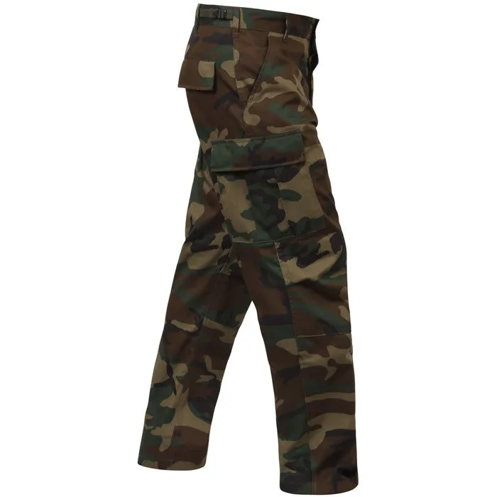 Woodland Camouflage - Military BDU Pants with Zipper Fly - Cotton Polyester Twill