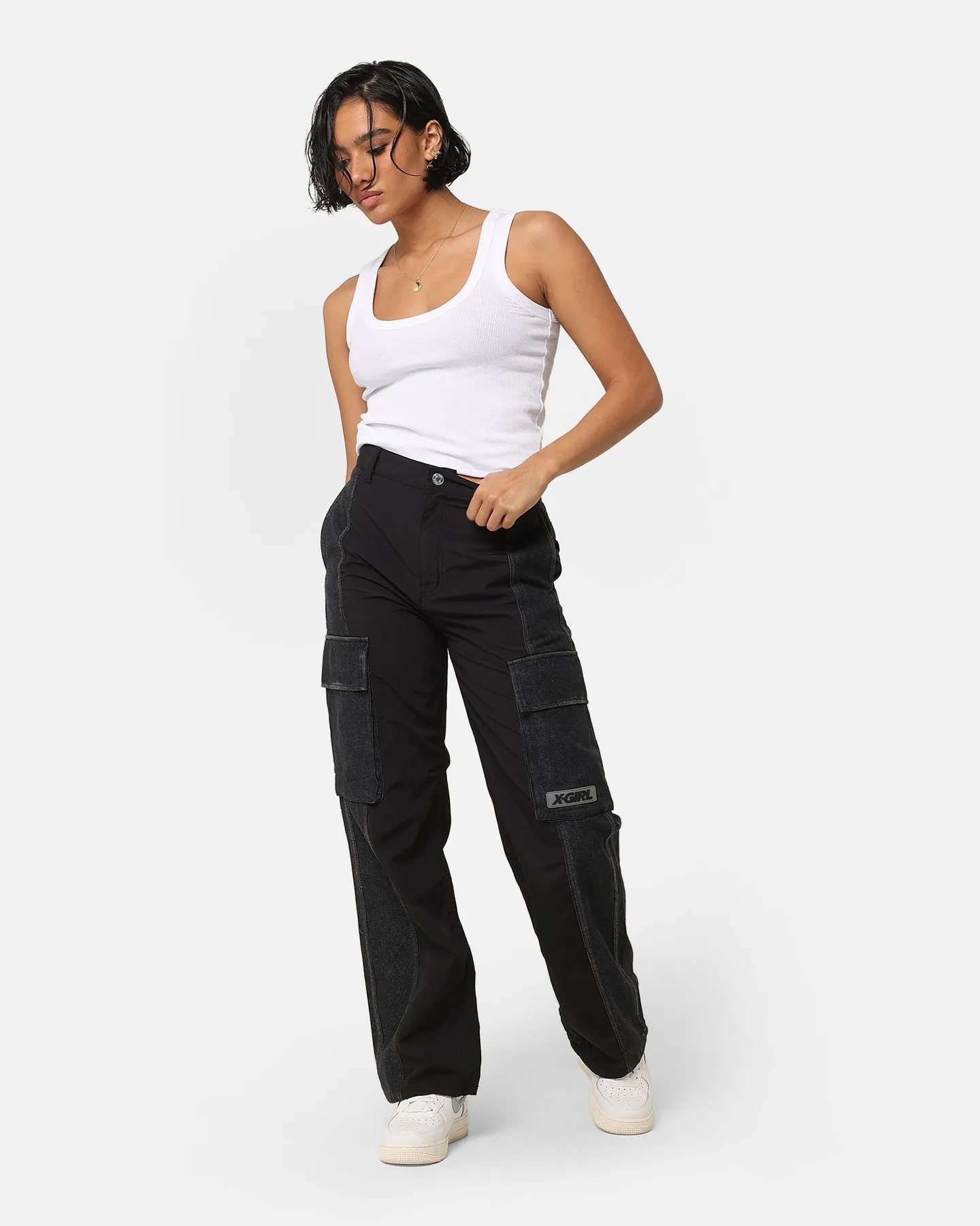 X-Girl Women's Denim Mixed Pants Black