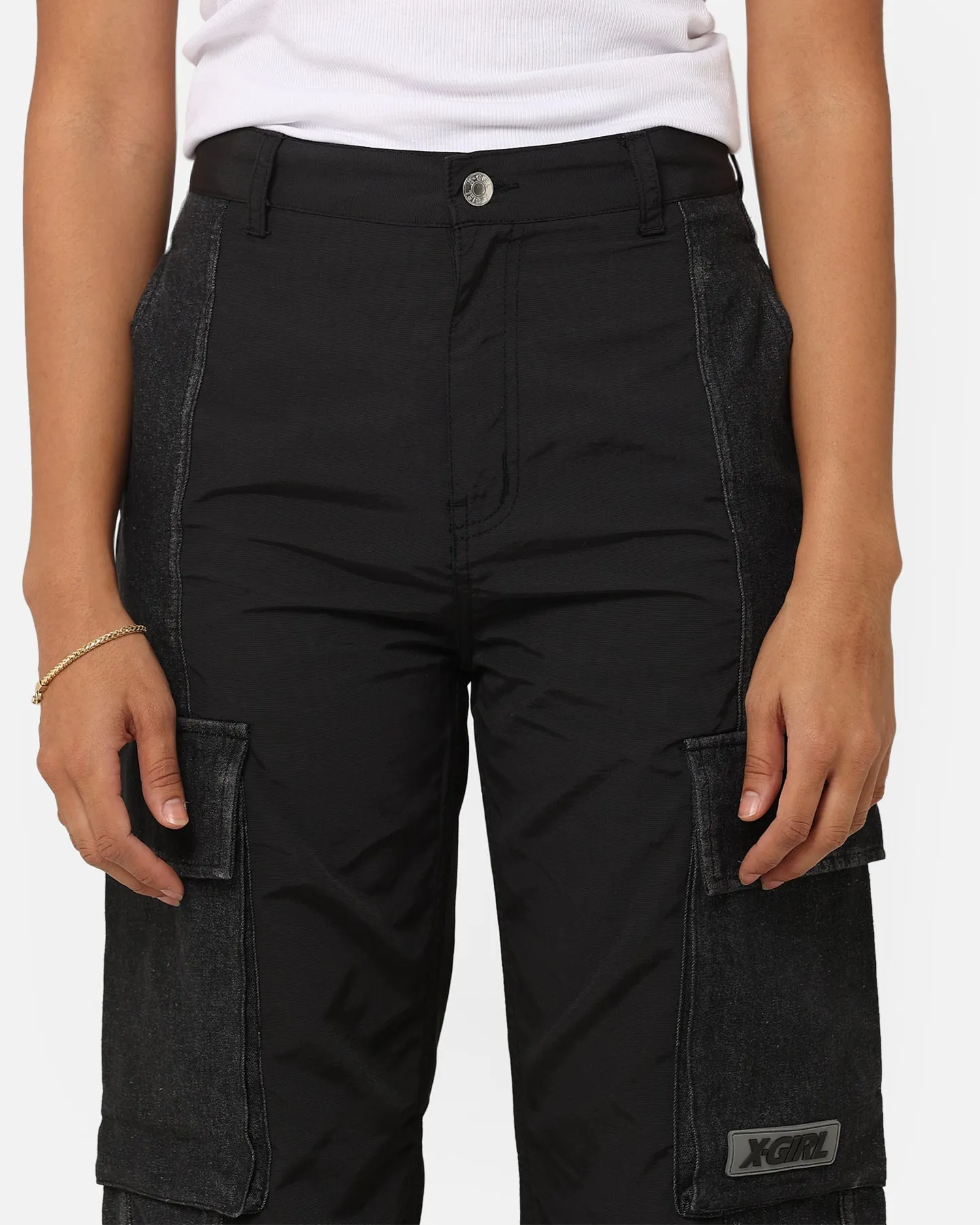 X-Girl Women's Denim Mixed Pants Black