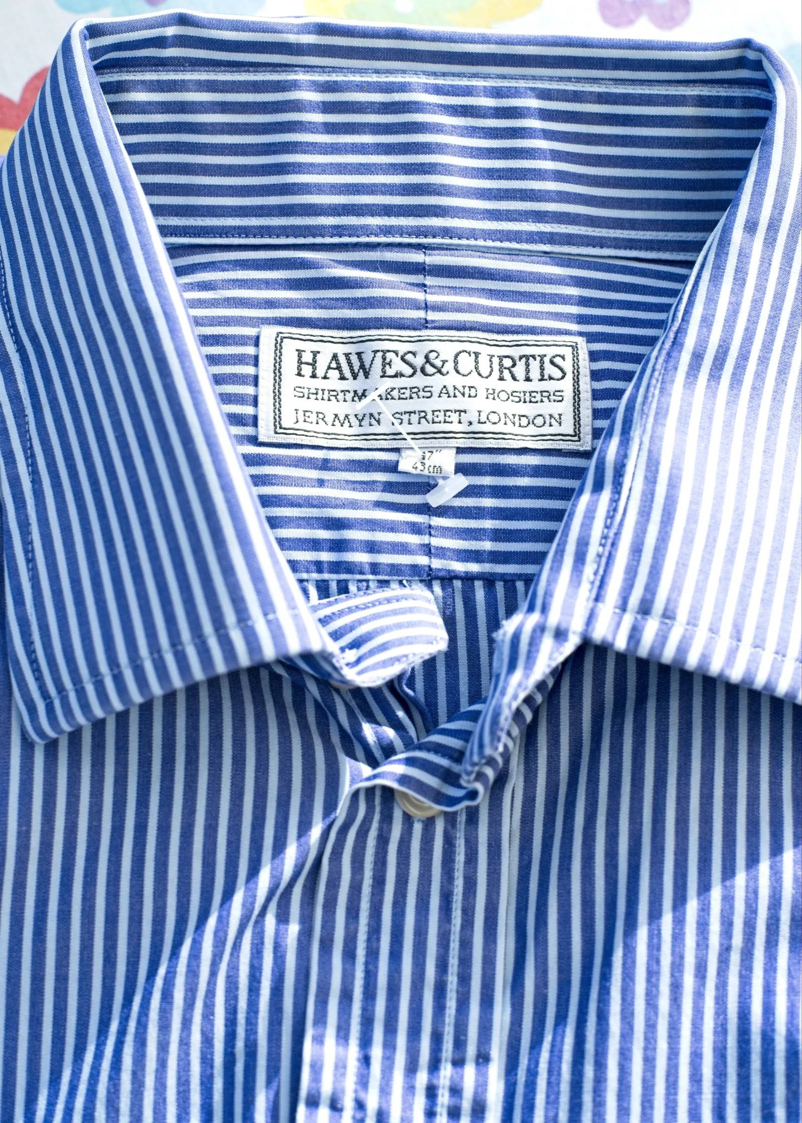 Y2K Blue Striped Hawes & Curtis Office Shirt • 17" Collar