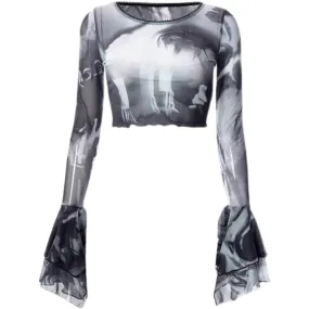 Y2K Transparent Flared Sleeves Cropped Shirt