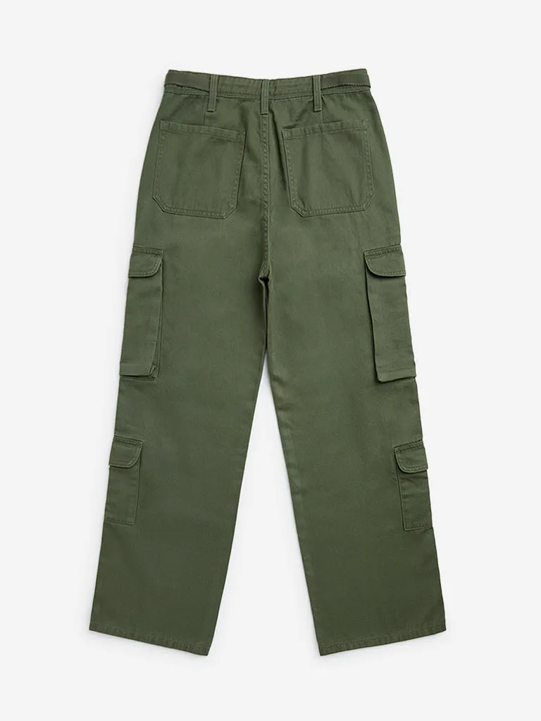 Y&F Kids Olive High-Rise Cotton Pants